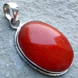 925 Sterling Silver Red Onyx Handmade Pendant.